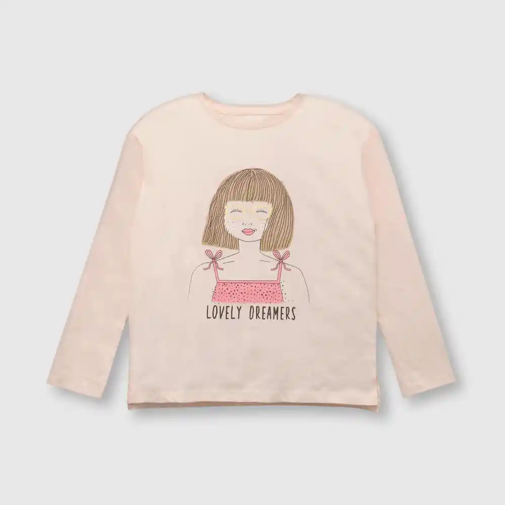 Polera Retrato De Niña Rosada Talla 2a