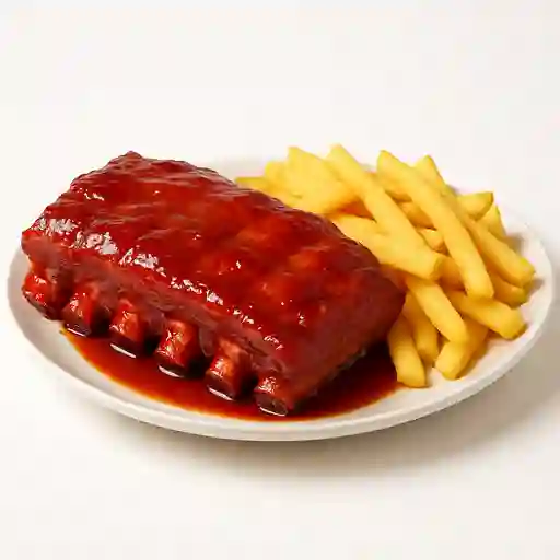 Costillar cantonés con papas fritas