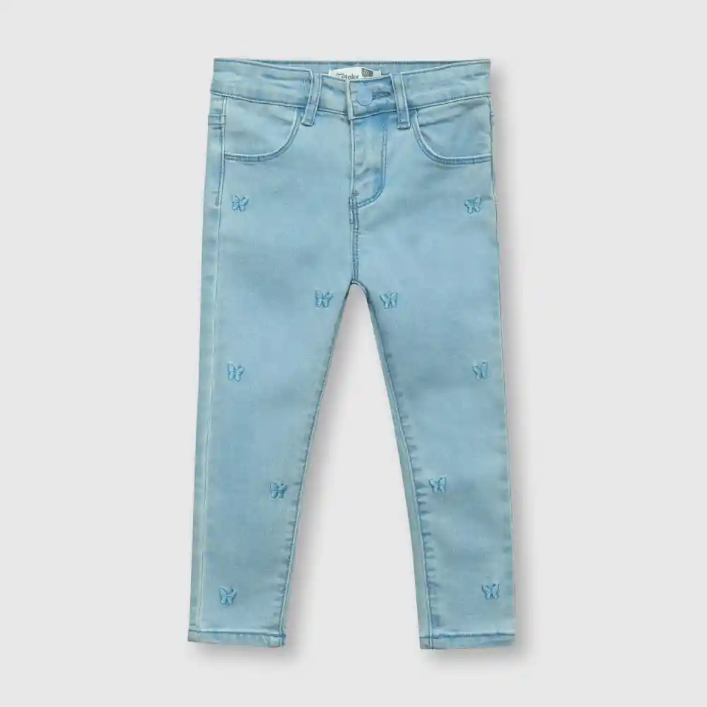 Jeans Con Bordado De Bebe Niña Azul Talla 3/6m