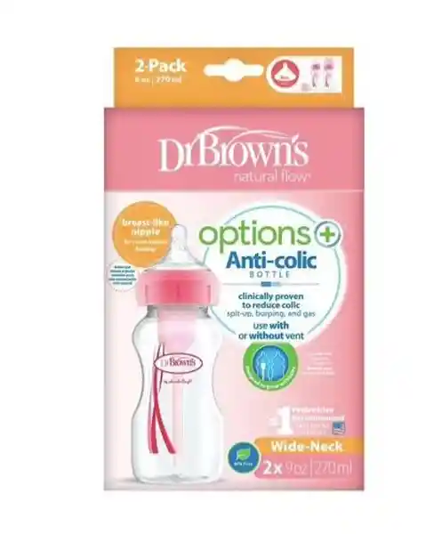 Dr. Browns Pack Mamadera Boca Ancha Options+ Rosado 70 mL WB9601