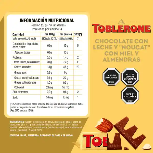 Toblerone Chocolate de Leche con Miel y Almendras