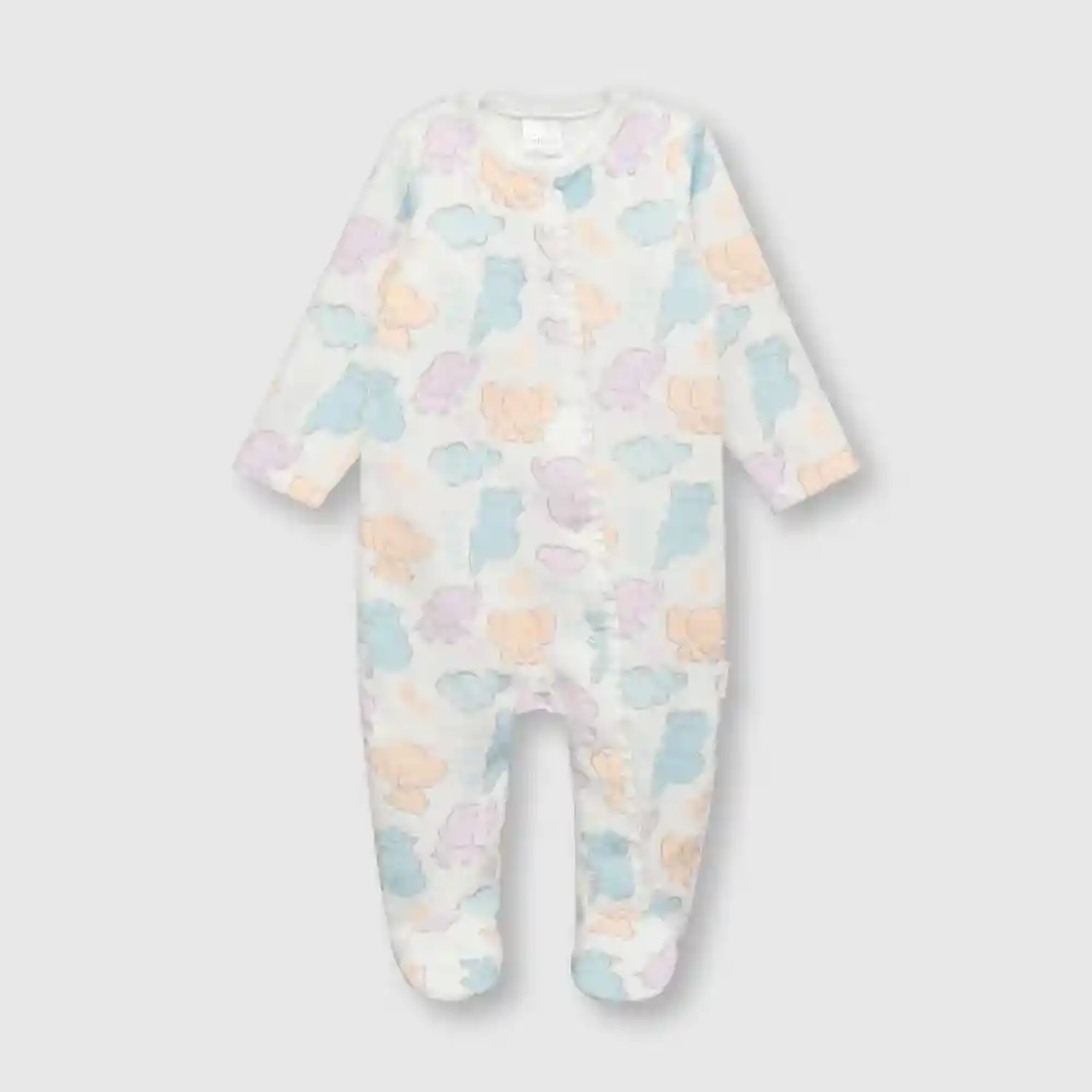 Enterizo Osito Elefantes Bebé Niña Blanco Talla 6/9m