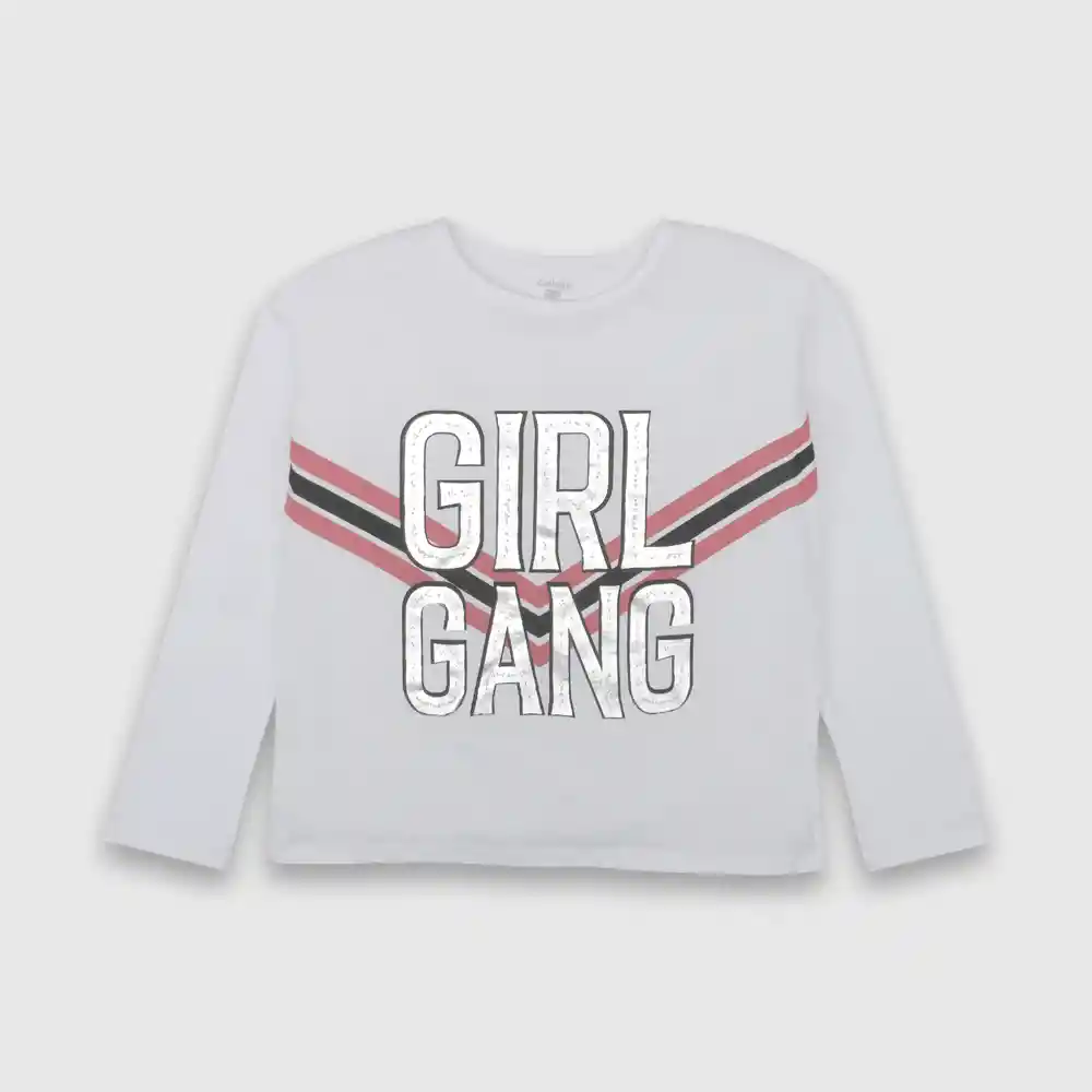 Polera Con Estampado De Niña Blanco Talla 3 Años