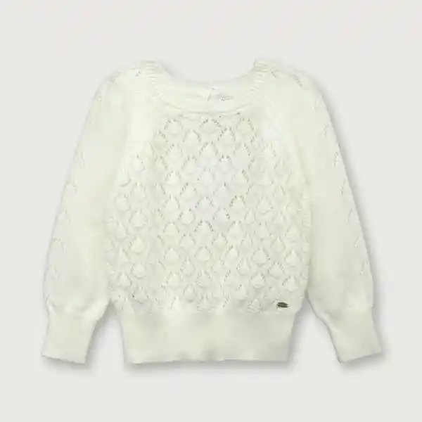Sweater Manga Raglán Con Calado de Niña Blanco Talla 3A Opaline