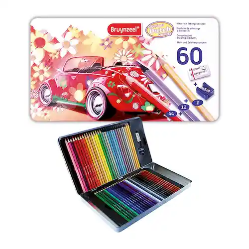 Bruynzeel Lápiz de Color Goma Sacapunta Caja Metálica 58 Colores