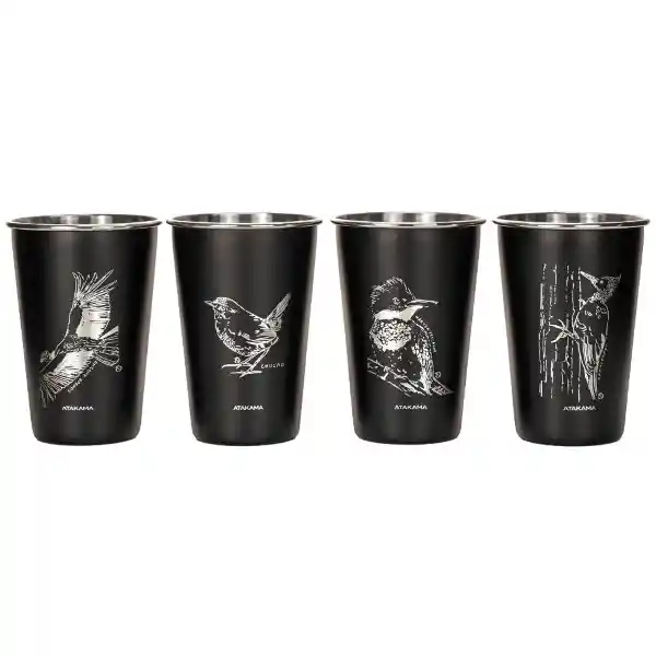 Set Vasos Acero Negro Aves Chilenas 480 mL Atakama Outdoor