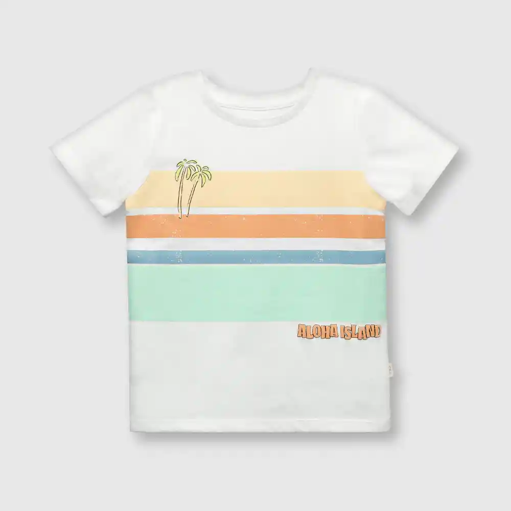 Polera Listada De Bebé Niño Blanca Talla 3/6m