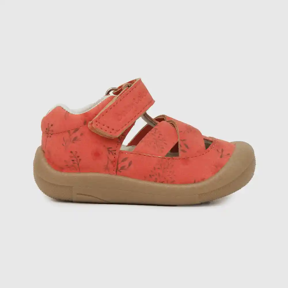 Sandalias Floral Con Velcro Para Niña Rojo Talla 17