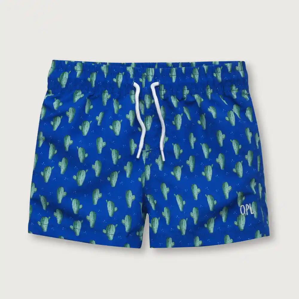 Traje Baño Short Full Print Cactus Niño Azul Talla 3a