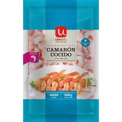 Camarón Cocido con Cascara 26/30 Unimarc