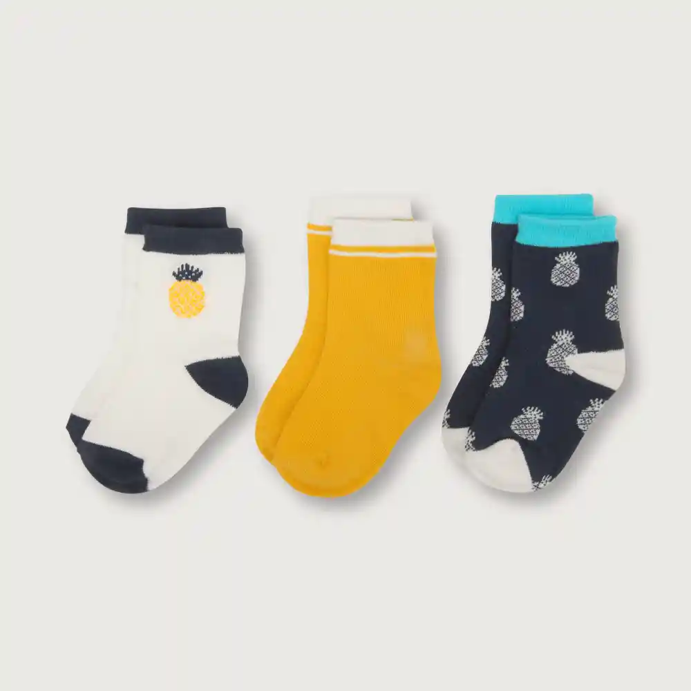 Pack Calcetines Para Niño Amarillo Piñas Talla 17/19
