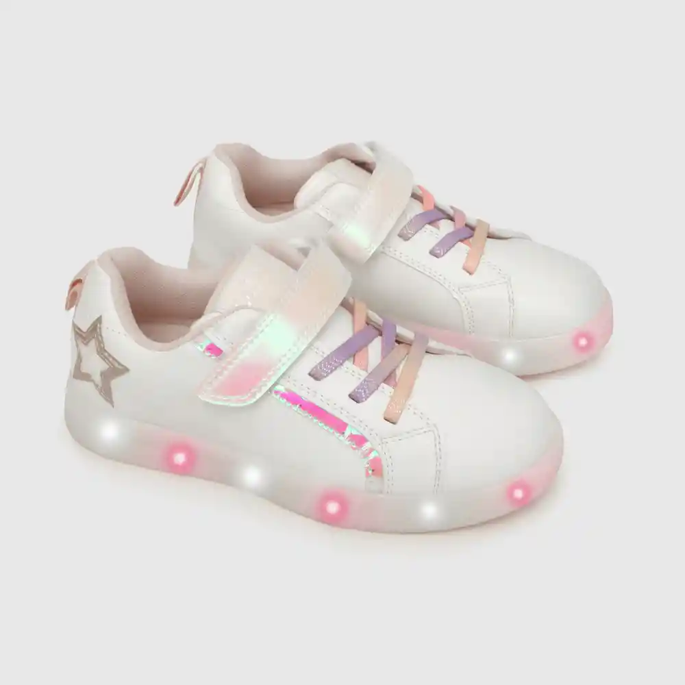 Zapatillas Luces Velcro Elástico Blanco Talla 34
