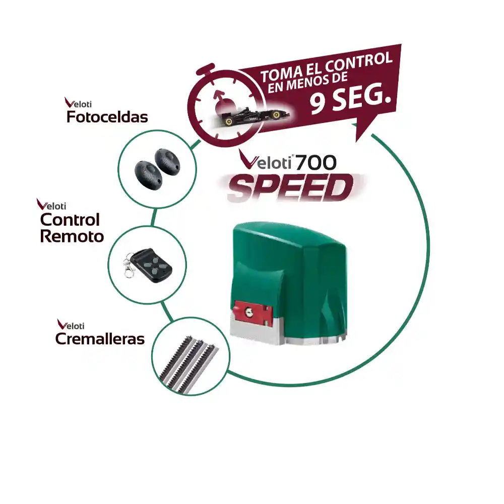 Kit Motor Veloti Speed 700 Para Porton + Cremalleras + 2 Control