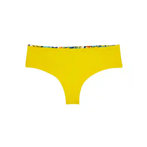 Bikini Calzón Tanga Reversible Tiro Alto Estampado Amarillo T. S Samia