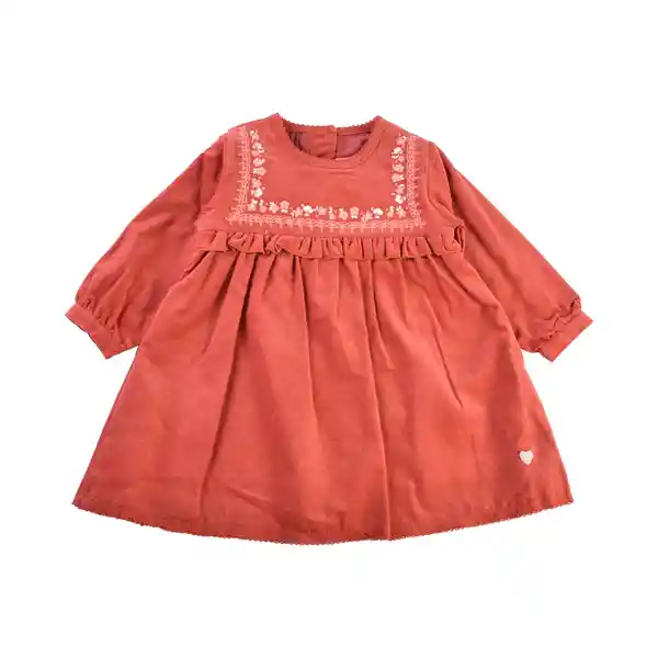 Vestido Cotelé Manga Larga Bebé Niña Terracota Talla 12 M Pillin