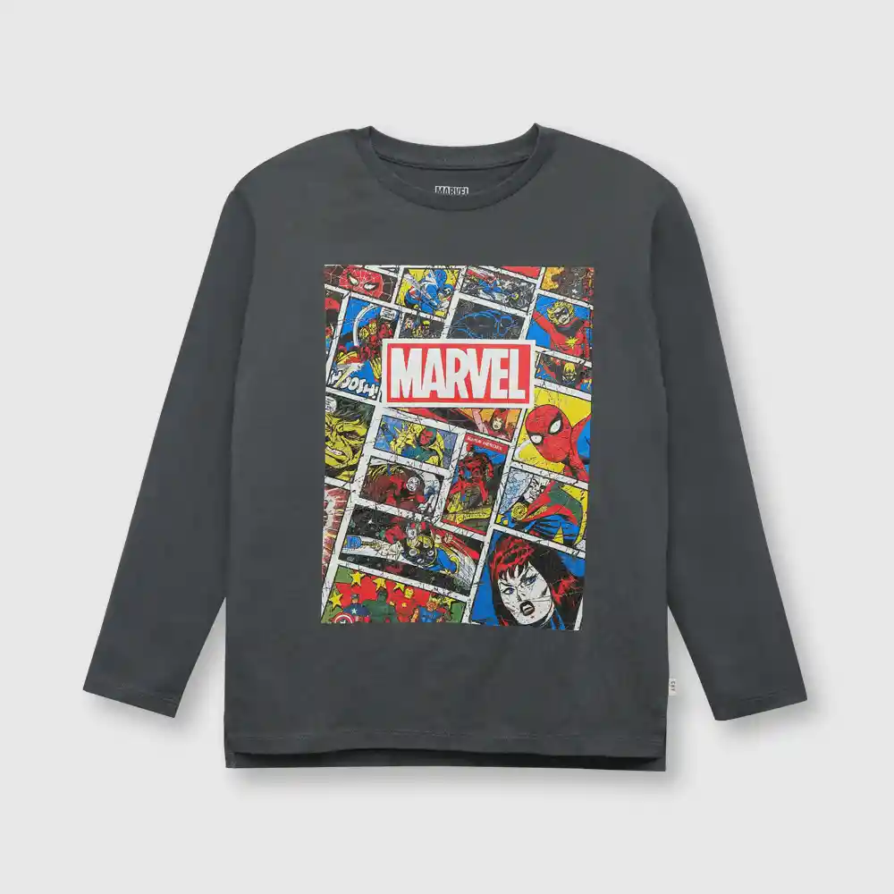 Polera Marvel Comics De Niño Gris Talla 8 Años