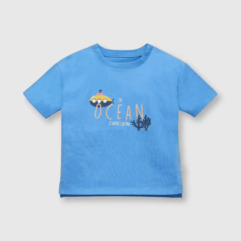 Polera Estampada De Bebé Niño Celeste Talla 9/12m