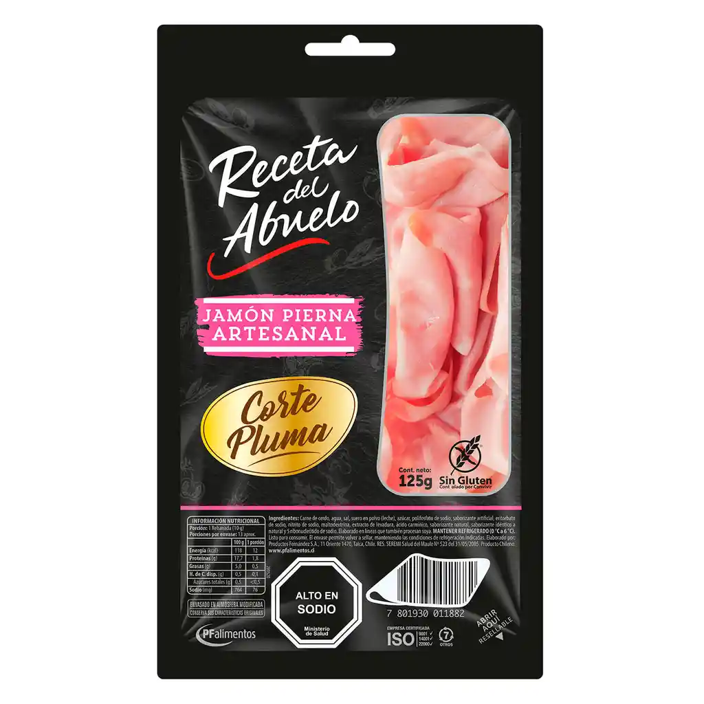 Jamón Pierna Artesanal Receta Del Abuelo Corte Pluma 125 g