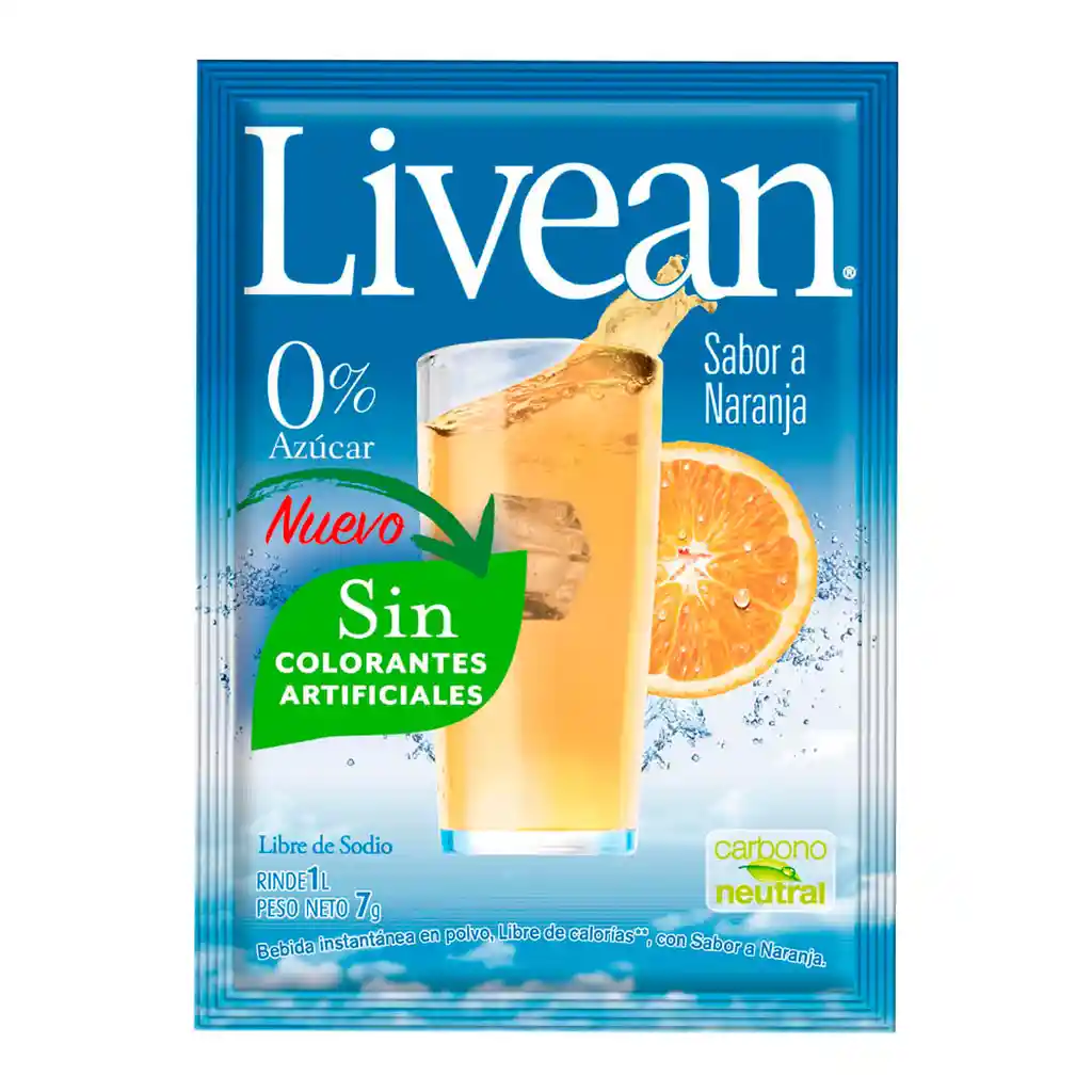 Livean Polvo para Preparar Bebida Sabor a Naranja sin Azúcar