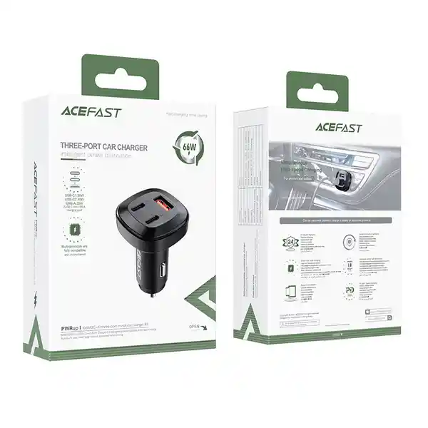 Acefast Cargador Auto 66W 2 Usb-C Usb-A (B3) Certificado Mfi