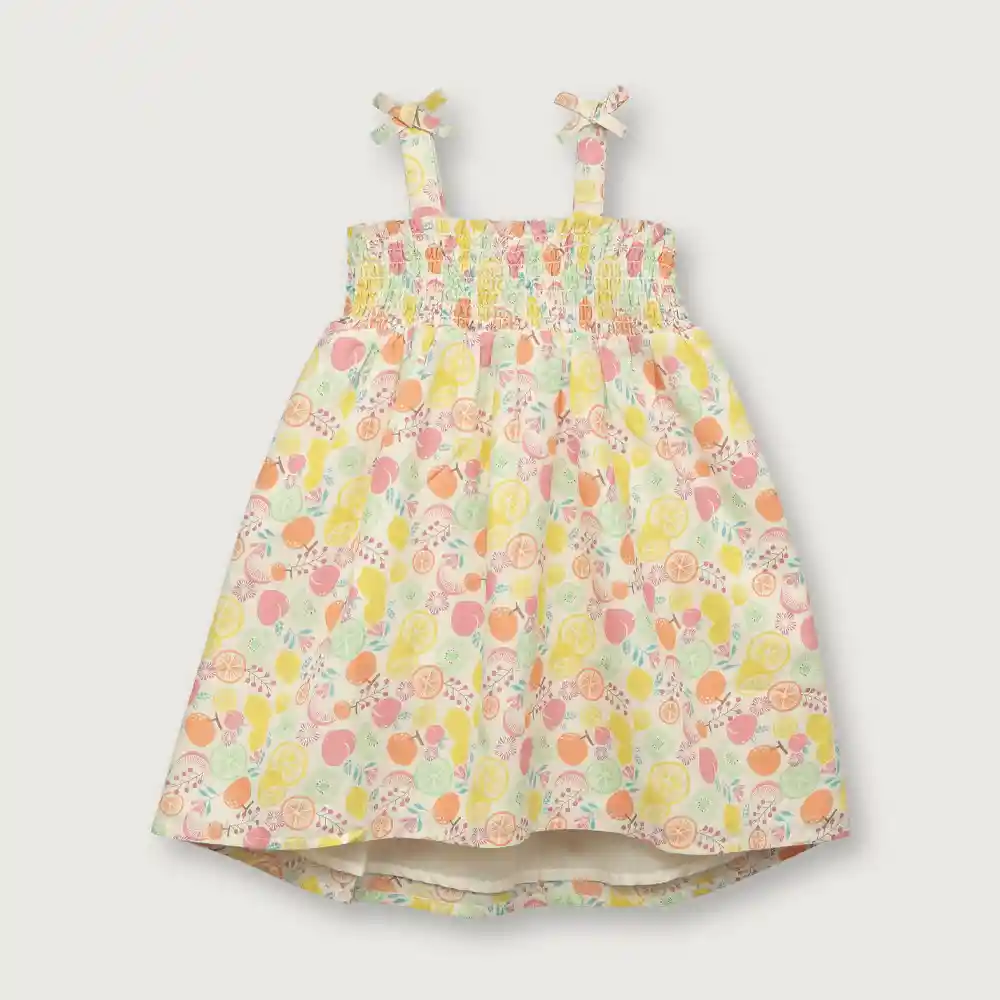 Vestido Frutas De Niña Amarillo Y Rosa Talla 9m