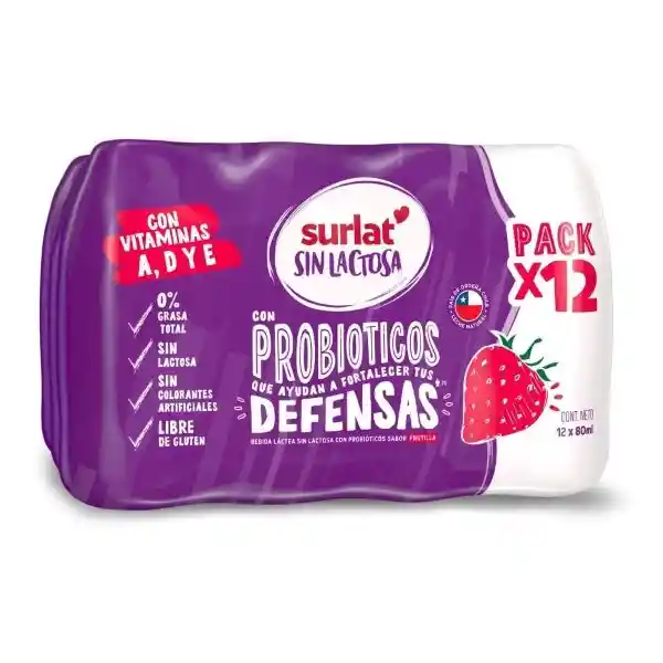 Surlat Pack Bebida Lactea Probioticos Frutilla Sin Lactose