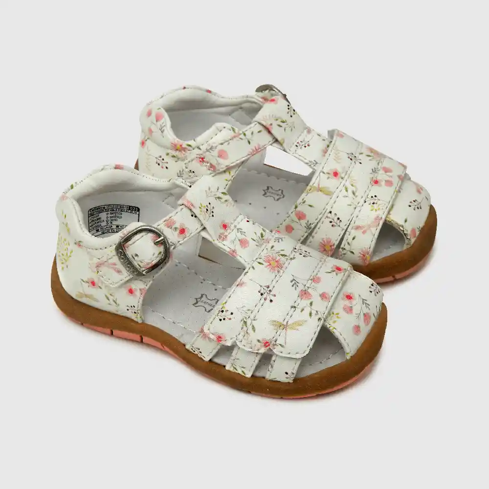 Sandalias Floral Con Hebilla Niña Blanco Talla 19