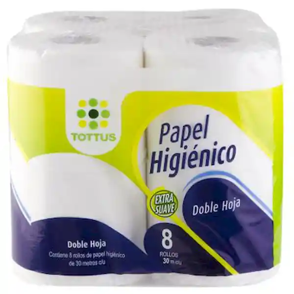 Papel Higiénico Doble Hoja Extra Suave Tottus x 8 Rollos 