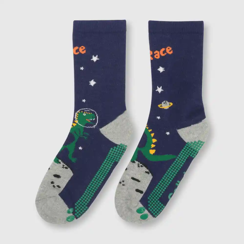 Calcetines Antideslizante Dino De Niño Azul Talla 34/37