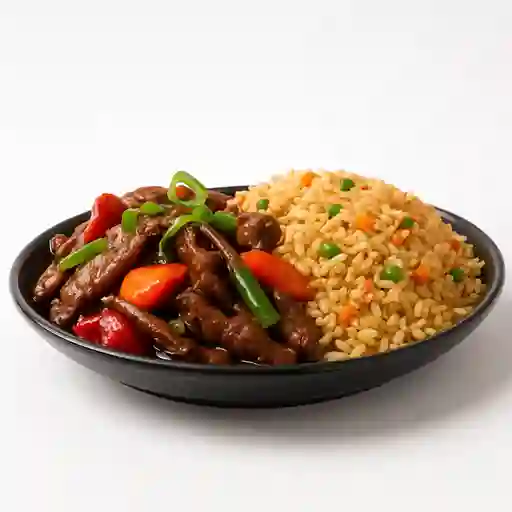 Surtido mongoliano con arroz chaufán