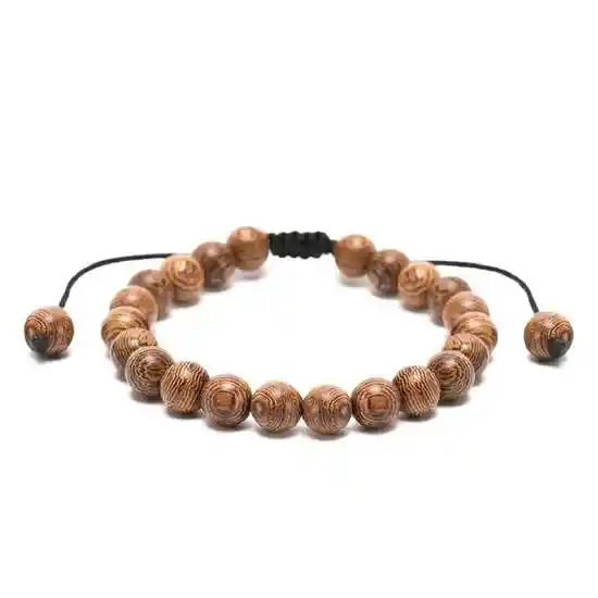 Pulsera Ajustable Unisex Con Esferas de Madera Natural