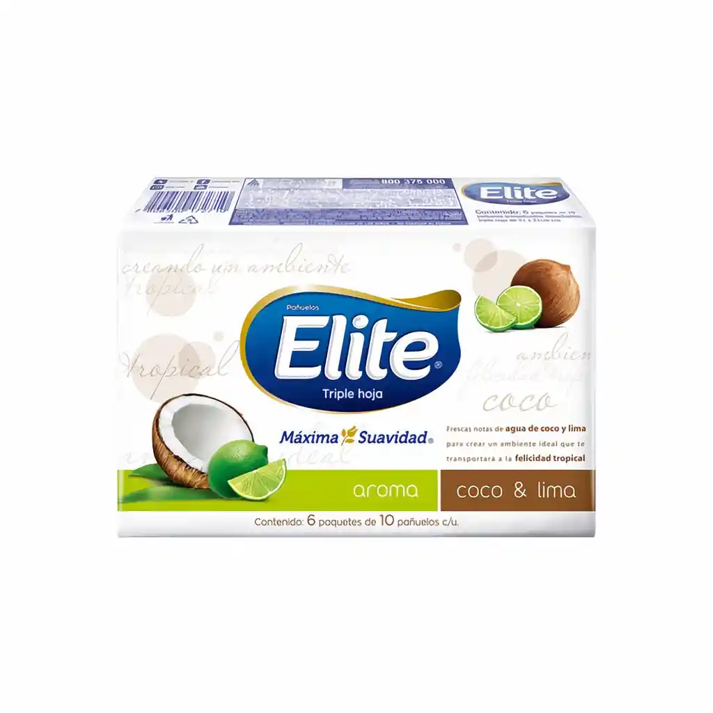 Elite Pañuelos Triple Hoja Aroma Coco Y Lima Paquete