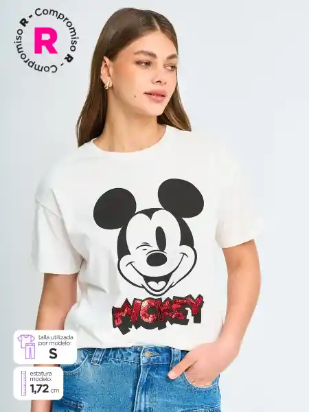 Disney Polera Manga Corta Emmickey5 Color Ecru XL S25
