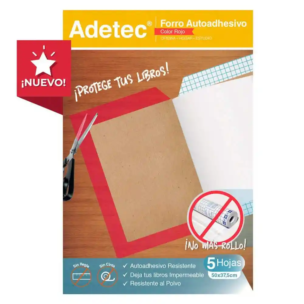 Forro Autoadhesivo Rojo Para Cuadernos 5 Hojas Adetec