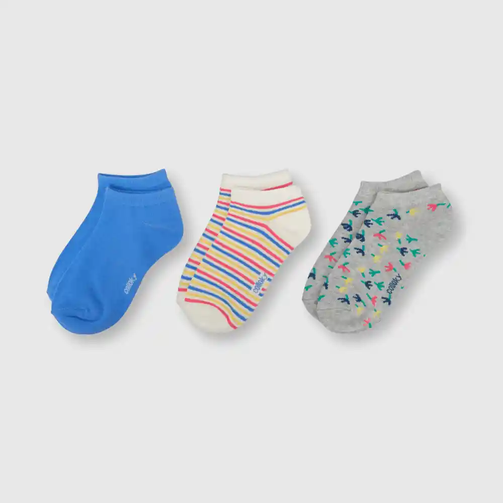 Pack Calcetines Corto Flores De Niña Azul Talla 23/25