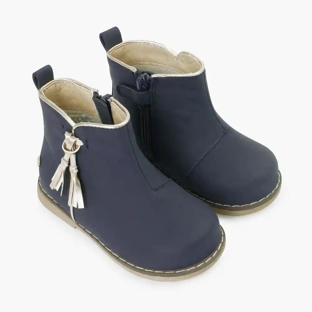 Botines De Piping Y Pompón Para Niña Azul Talla 22