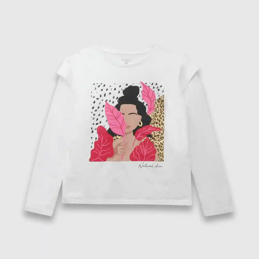 Polera Retrato De Niña Blanco Talla 8 Años