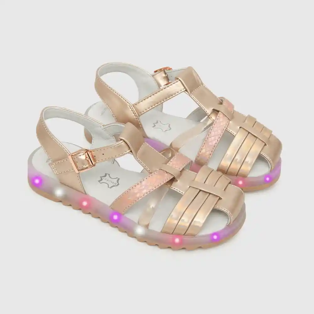 Sandalias Con Luces Hebilla De Niña Rosado Talla 28