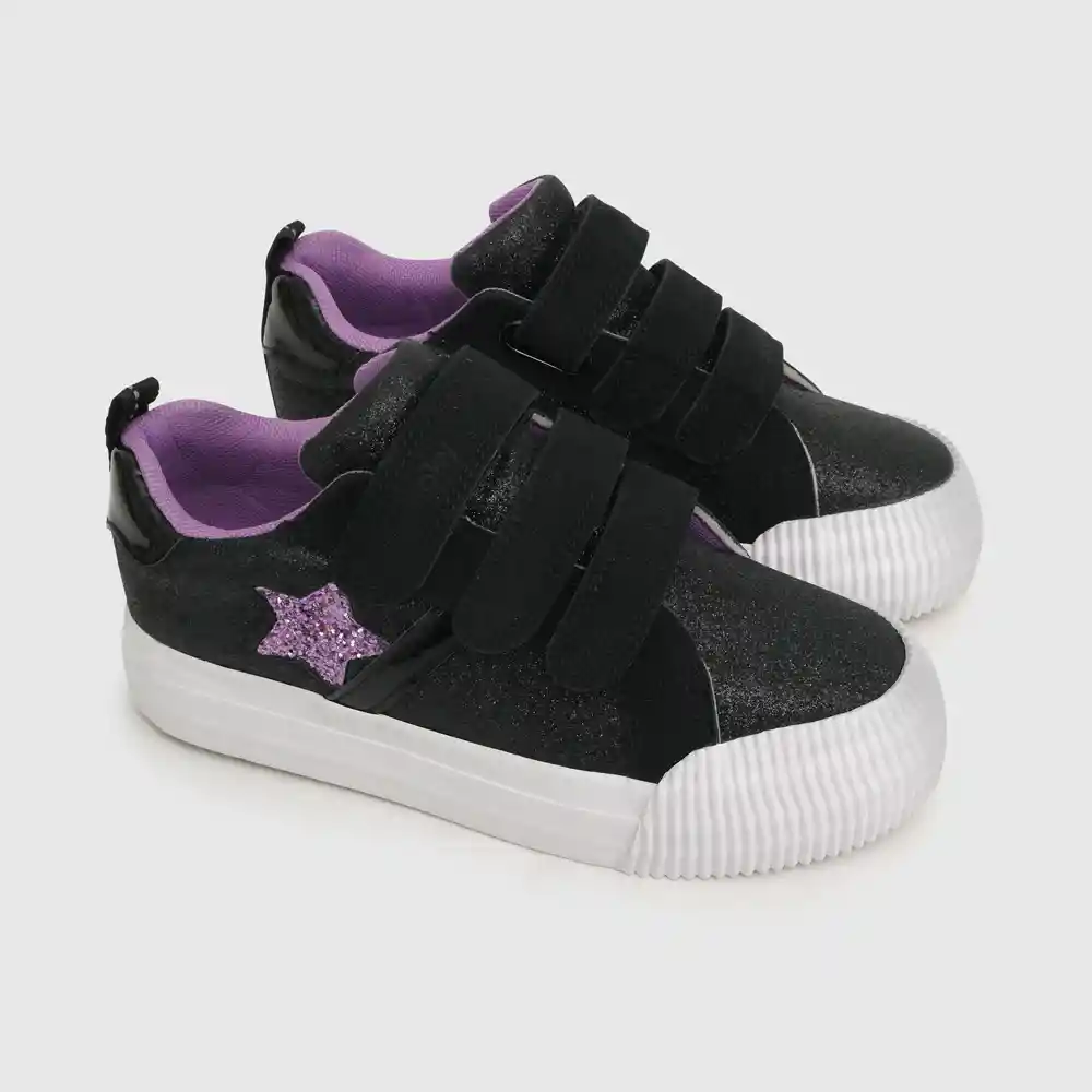 Zapatillas Glitter Plataforma Negro Talla 30