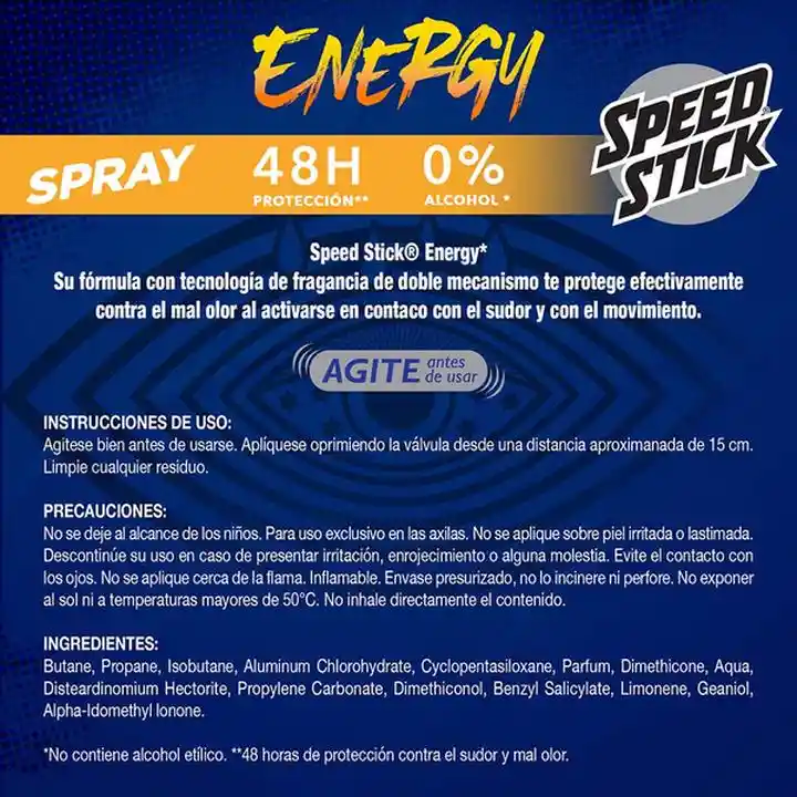 Desodorante Antitranspirante en Aerosol Speed Stick Energy Para Hombre