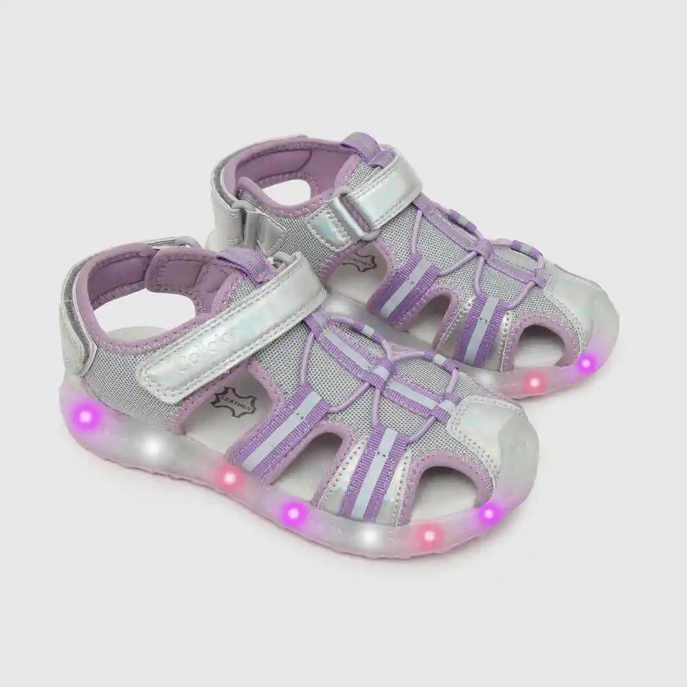 Sandalias Con Luces Velcro De Niña Gris Talla 36