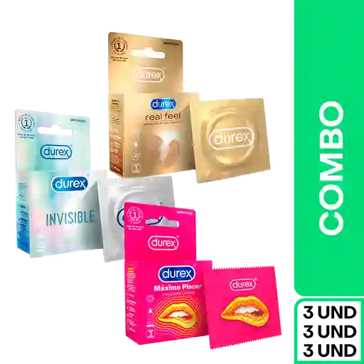 Combo Durex Invisible + Real Feel Sin Látex + Máximo Placer