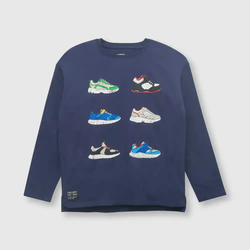Polera Zapatillas De Niño Azul Talla 12a