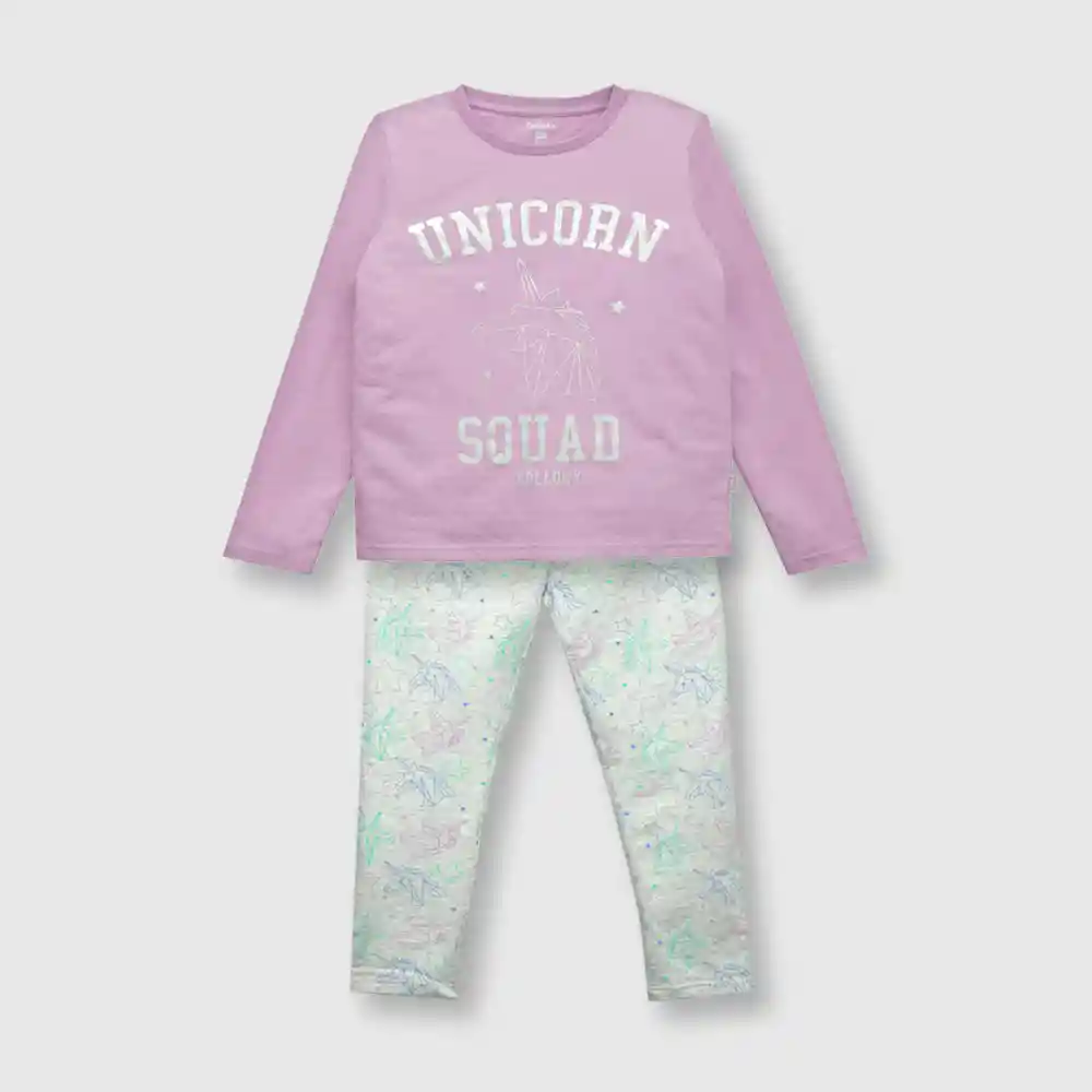 Pijama Algodón Niña Lila/gris Talla 6 Años