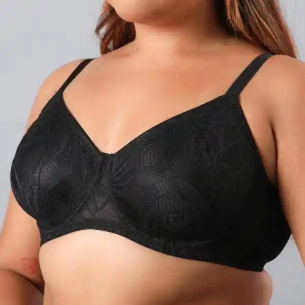Sostén Encaje Simplex Color Negro Talla 42E Flores