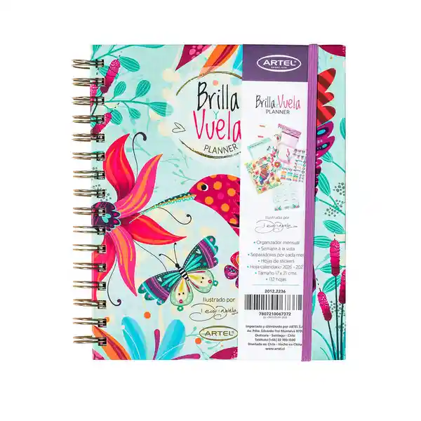 Artel Importado Planificador Espiral Con Solapa Deco Daniela 12 m