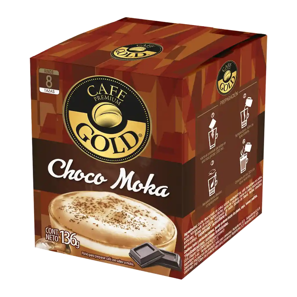 Gold Café Choco Moka en Polvo Rinde 8 Tazas