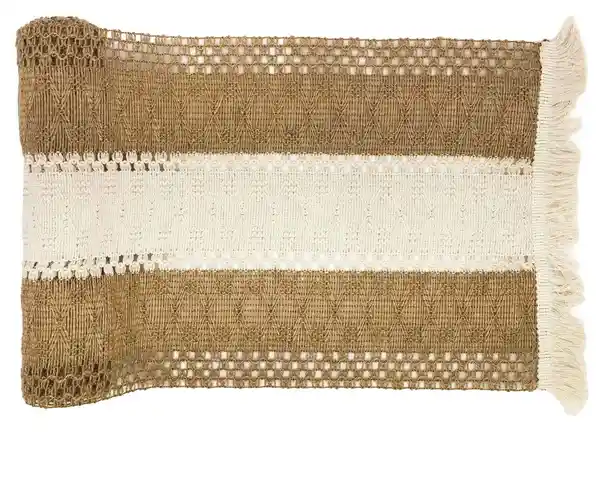 Maison Linett Camino De Mesa Crochet Flecos Blanco Beige