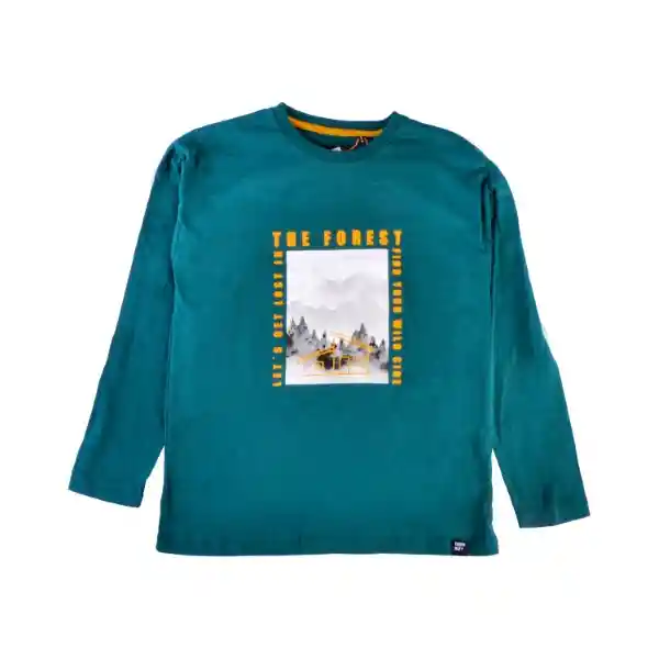 Polera Manga Larga Cuello Redondo Niño Verde 6 Pillin