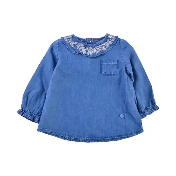 Blusa Mezclilla Manga Larga Bebé Niña Azul Talla 4 A Pillin